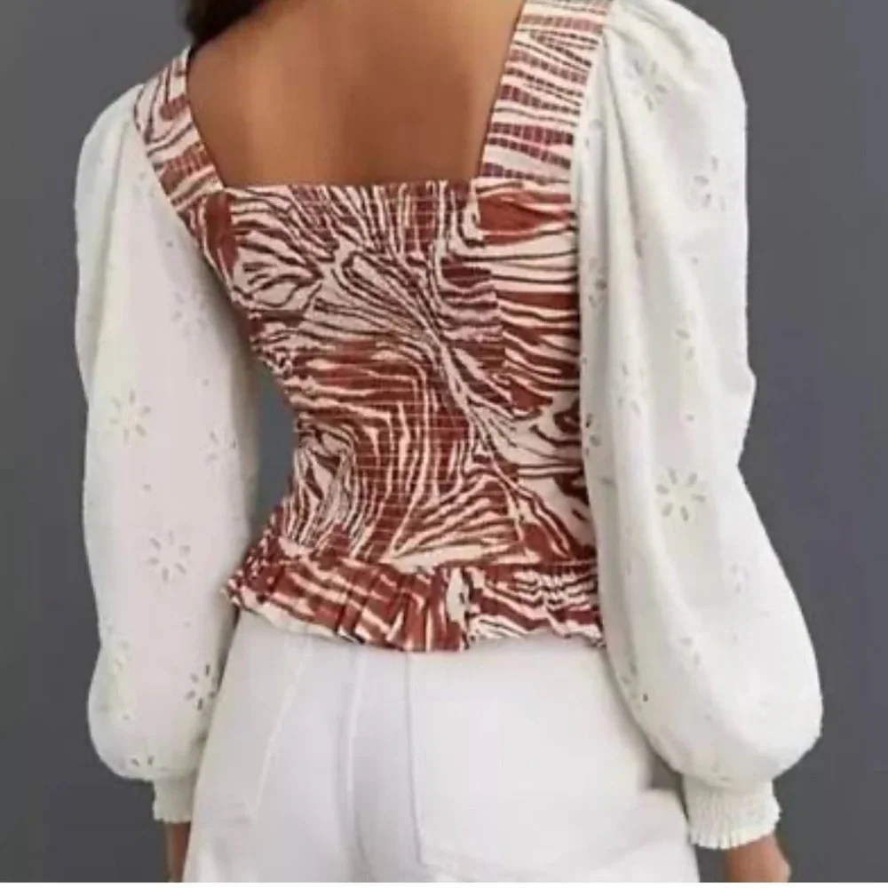 NWT Anthropologie Puff Sleeve Square Neck Eyelit Blouse